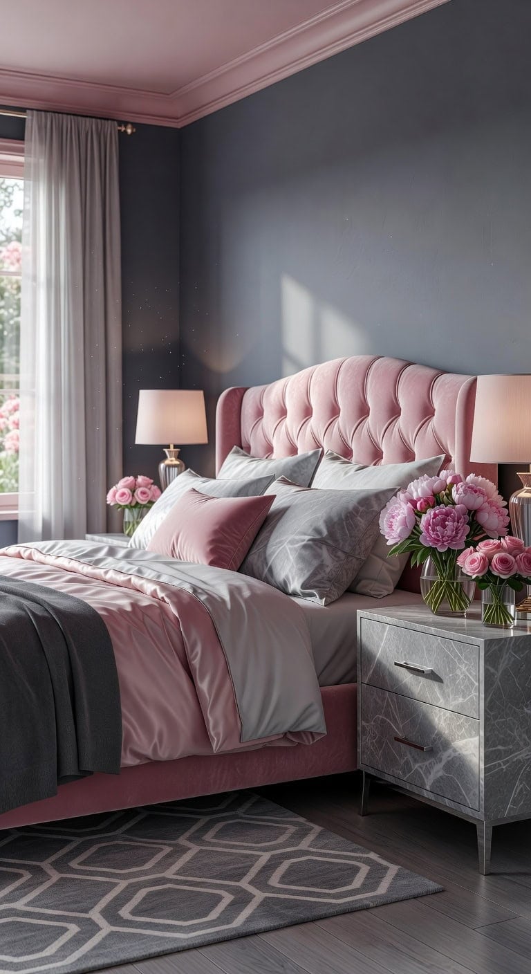 elegant marble and floral nightstand ensemble