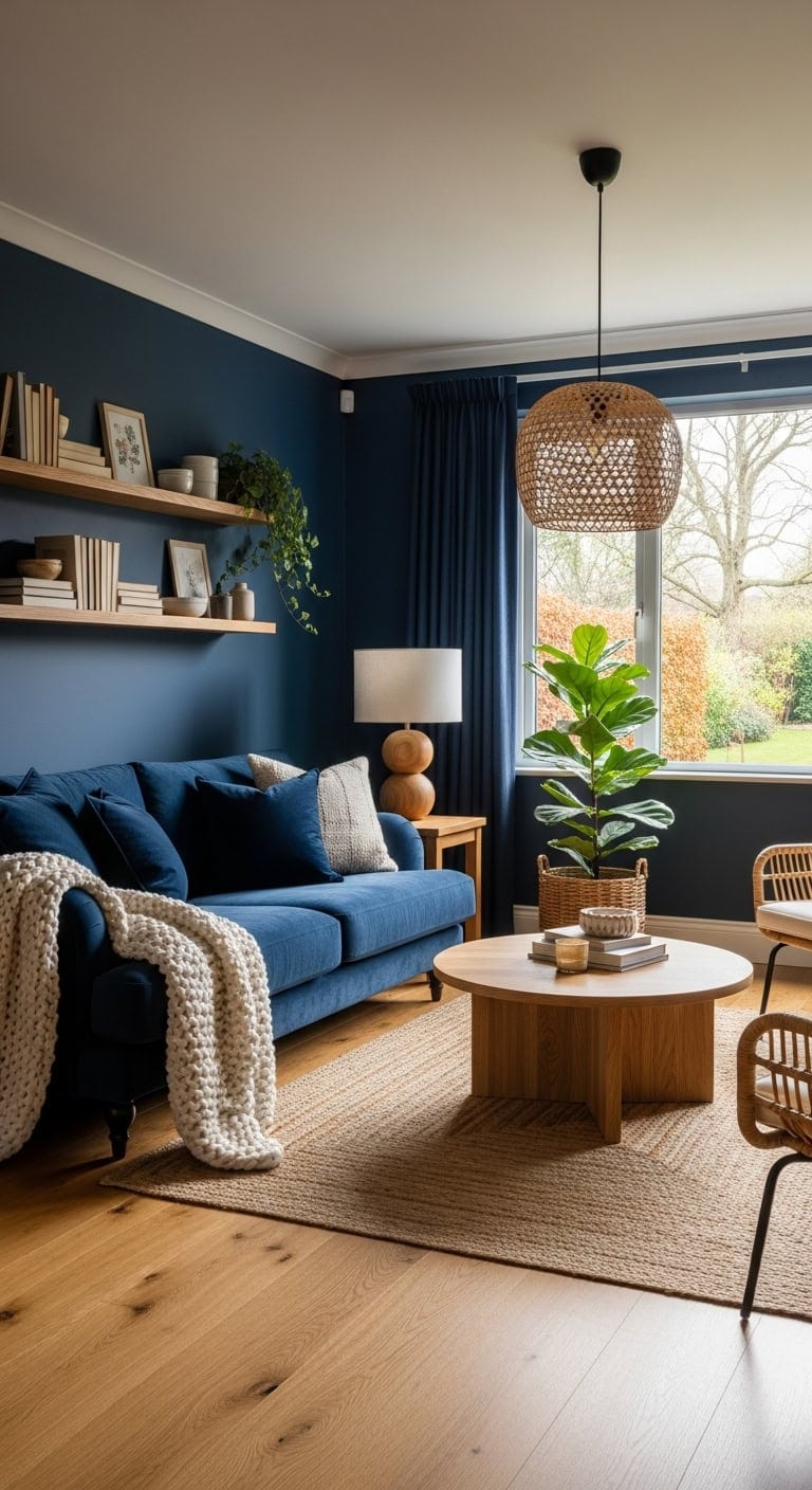 elegant navy and natural wood