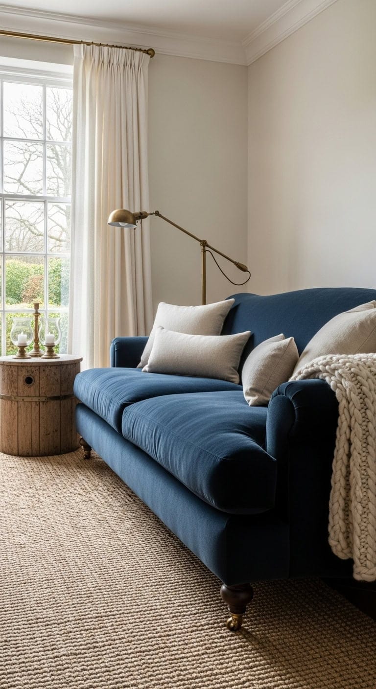 elegant textured grounding navy velvet sofa