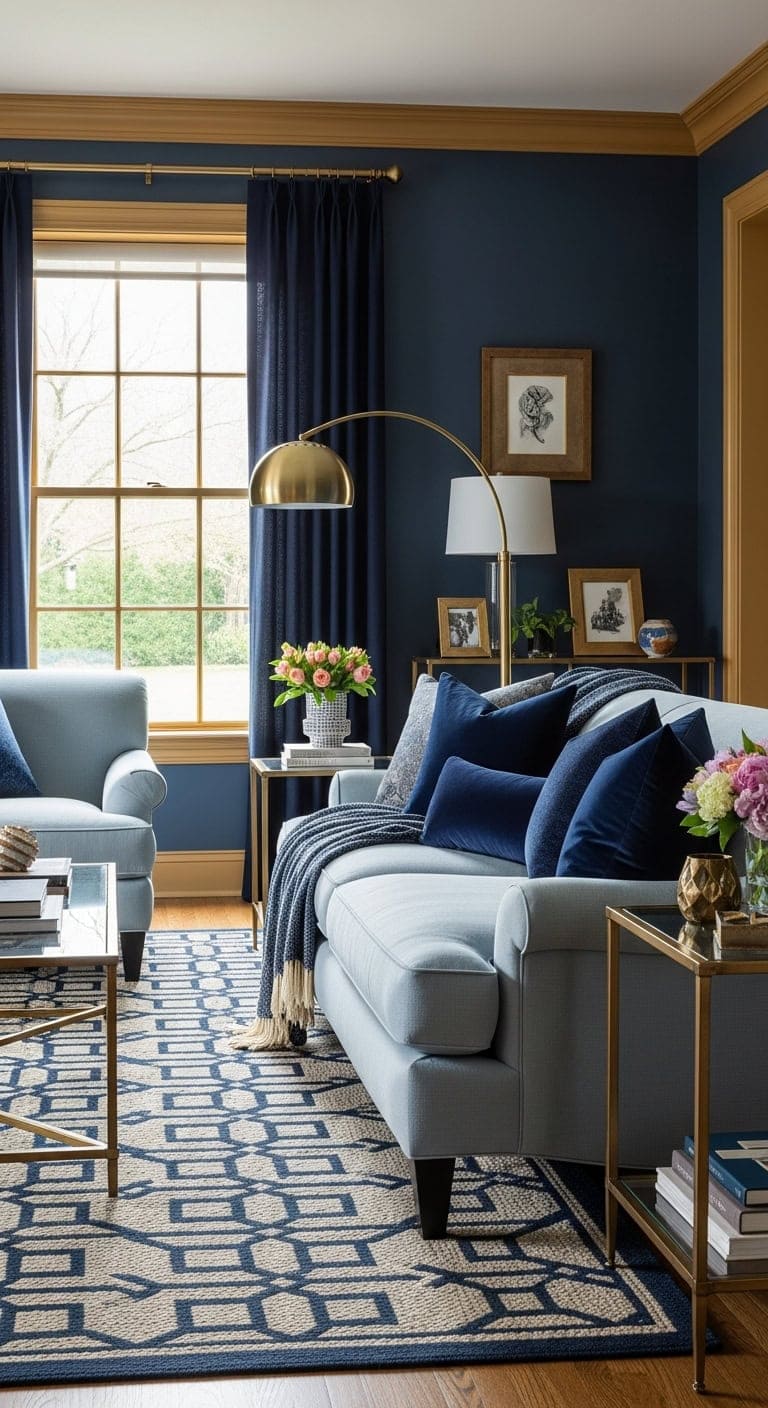 elegant transitional navy and brass