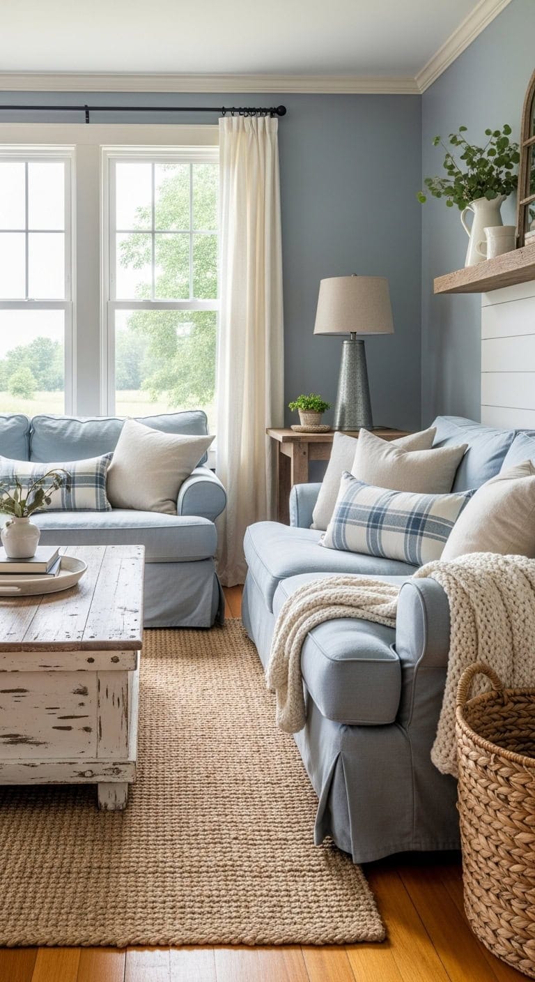farmhouse style light blue linen serenity