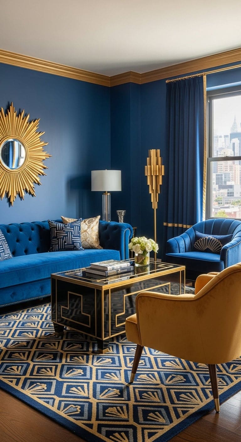 glamorous art deco living room design