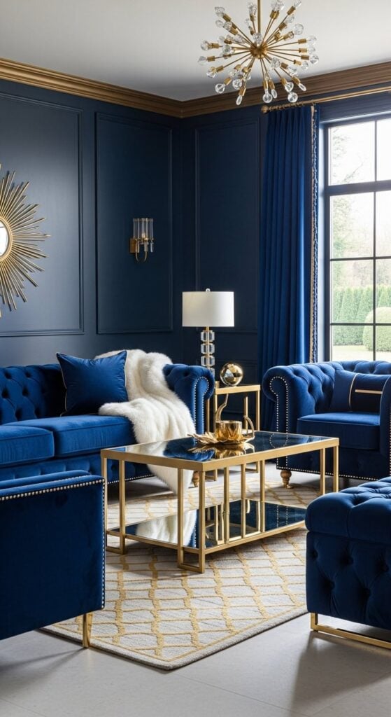 23 Blue and Gold Living Room Ideas That Feel Rich and Sophisticated