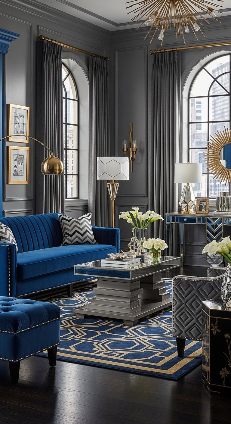 glamorous geometric metallic blues chic