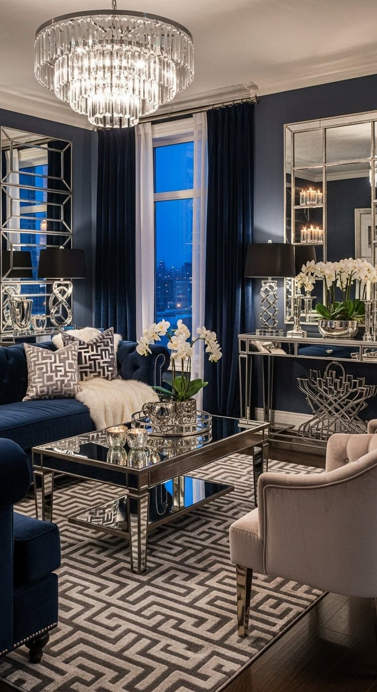 glamorous midnight blue mirrored sophistication