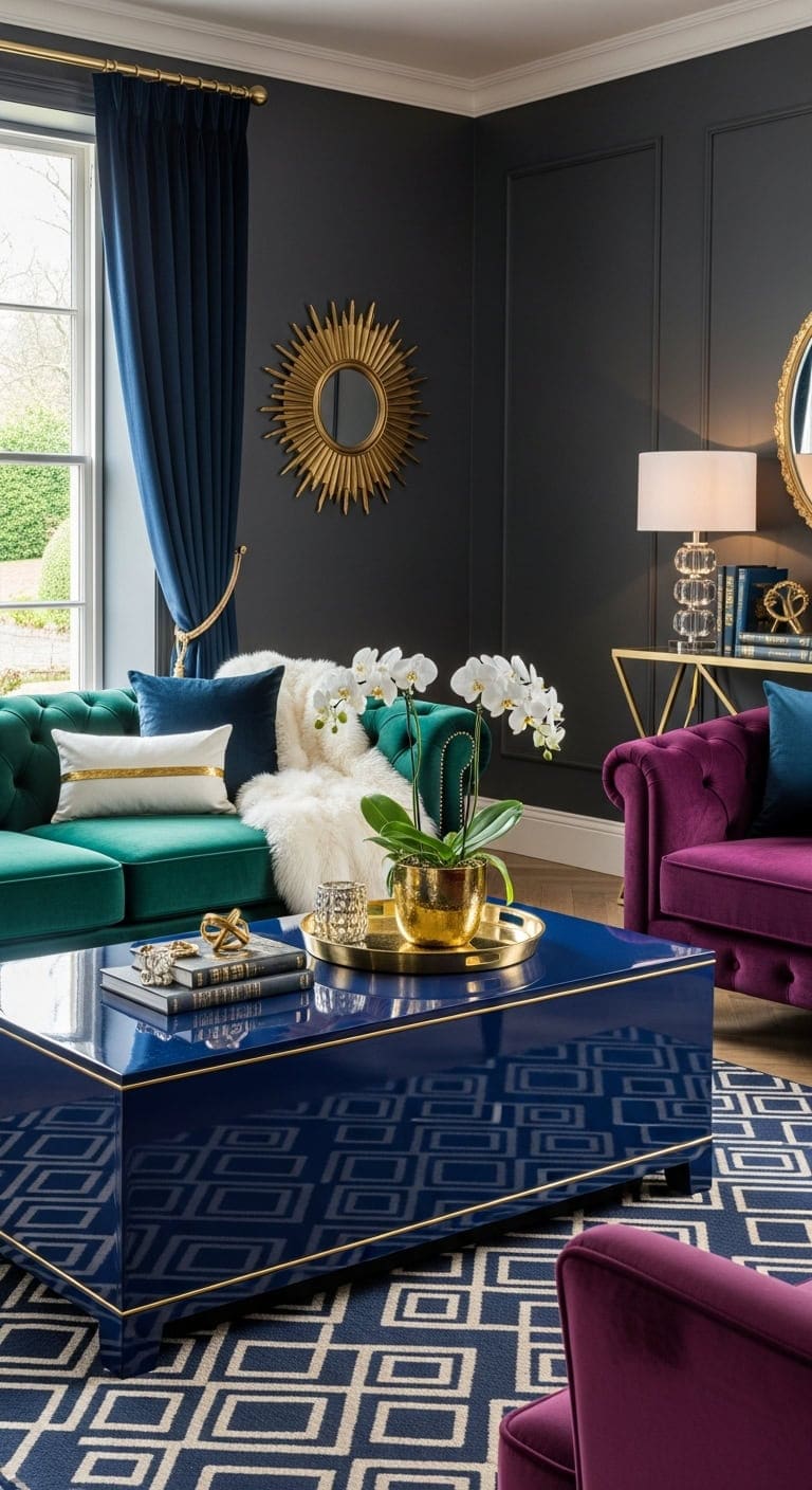 glamorous navy lacquered coffee table