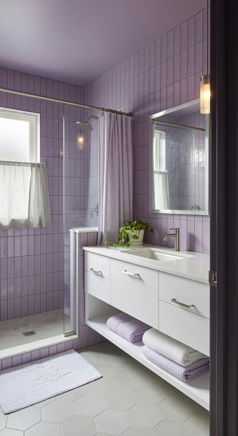 glossy tiled bathroom graphic contrast