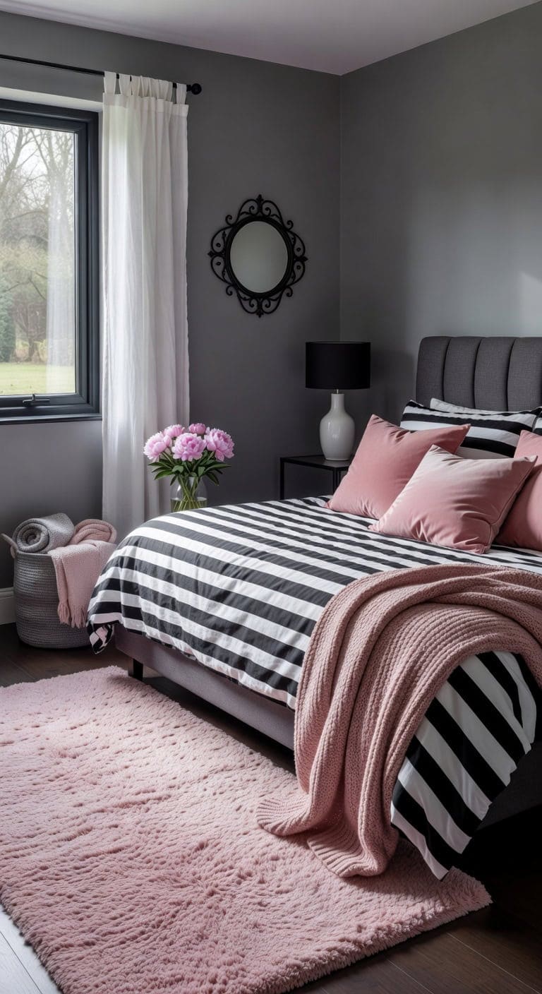graphic yet feminine bedding design