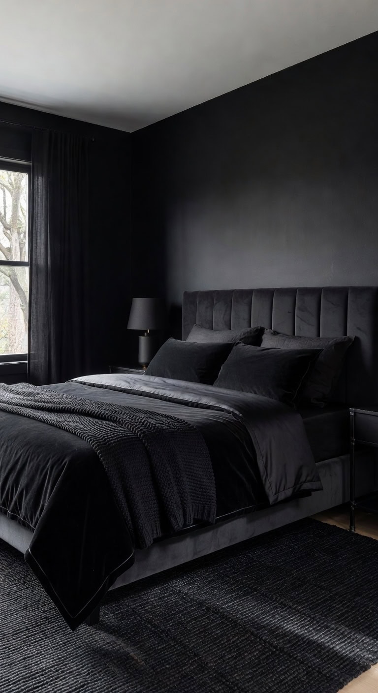 intentional cocooning dramatic black bedroom