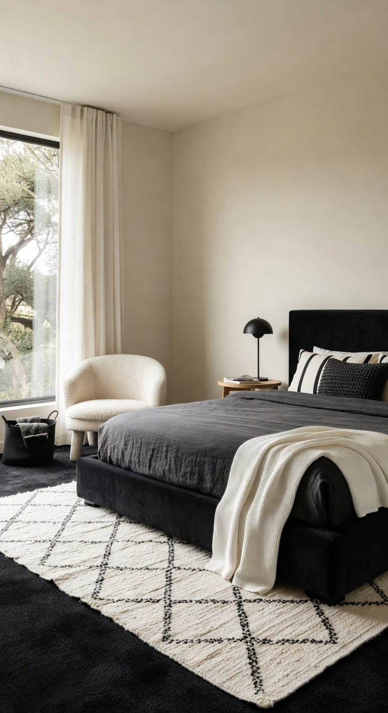 layer patterned rugs over black