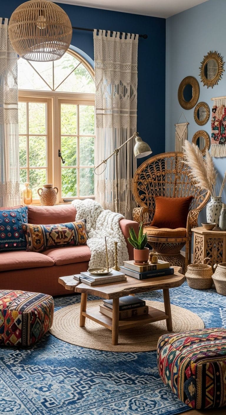 layered blue bohemian eclectic textiles