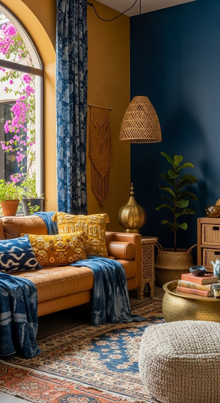 layered bohemian textiles create timeless charm