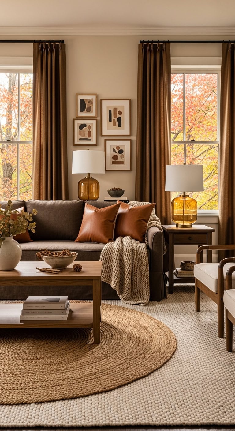 layered earthy living room design