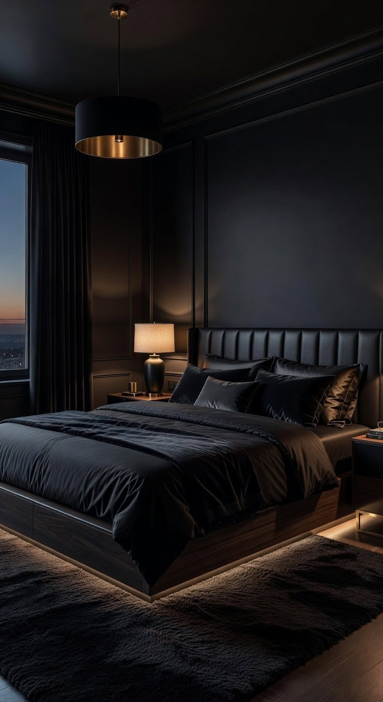 layered moody bedroom lighting transformation