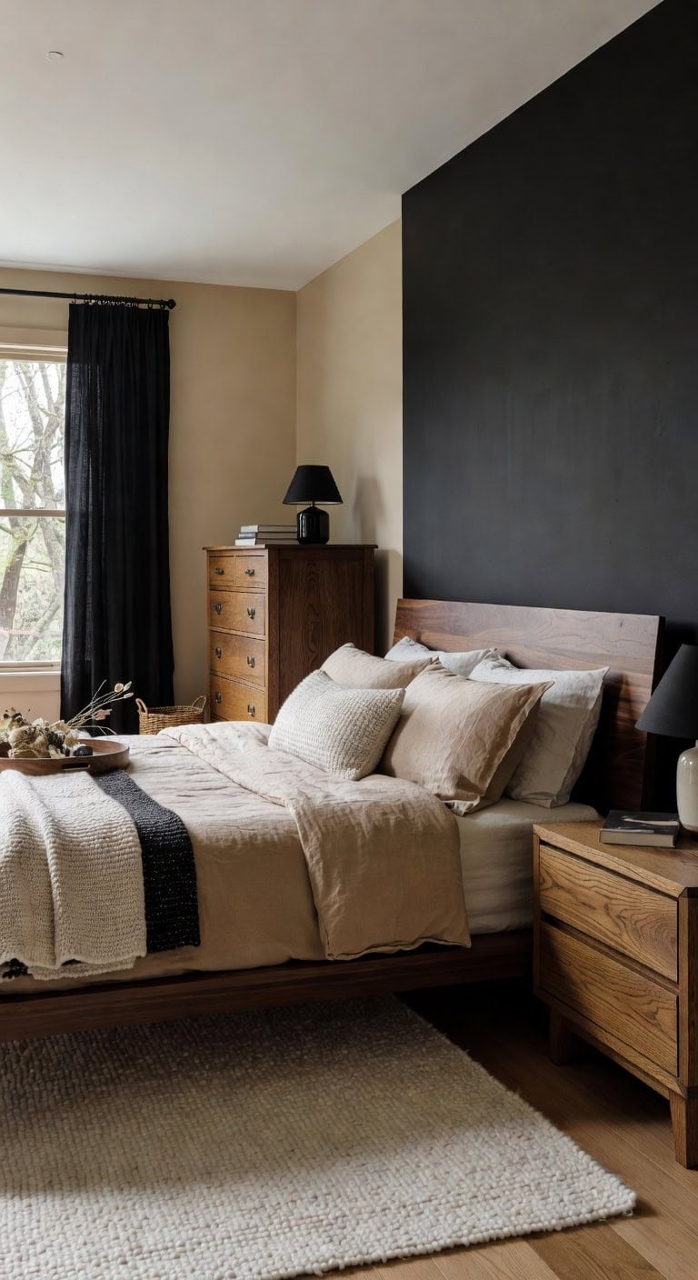 layered natural wood bedroom accents