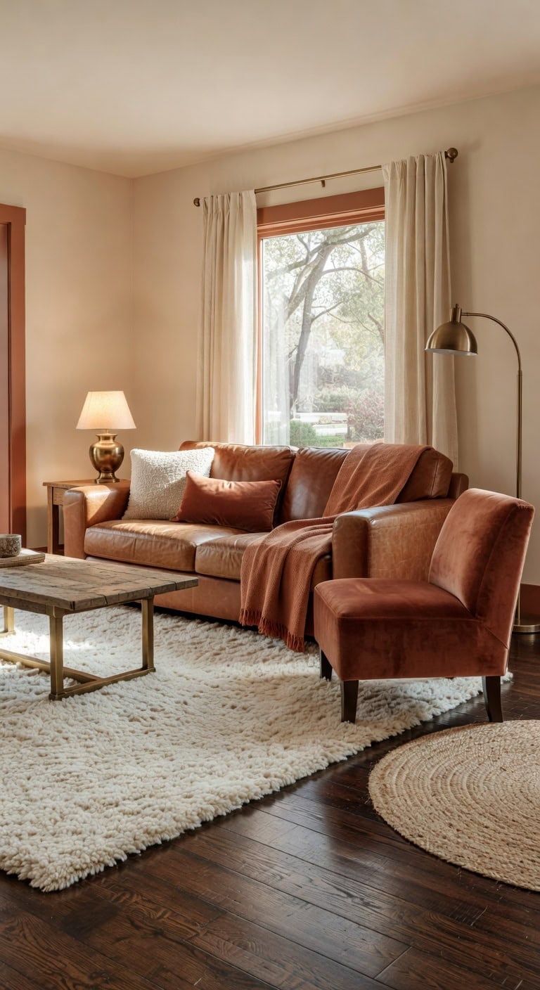 layered rugs over dark floors