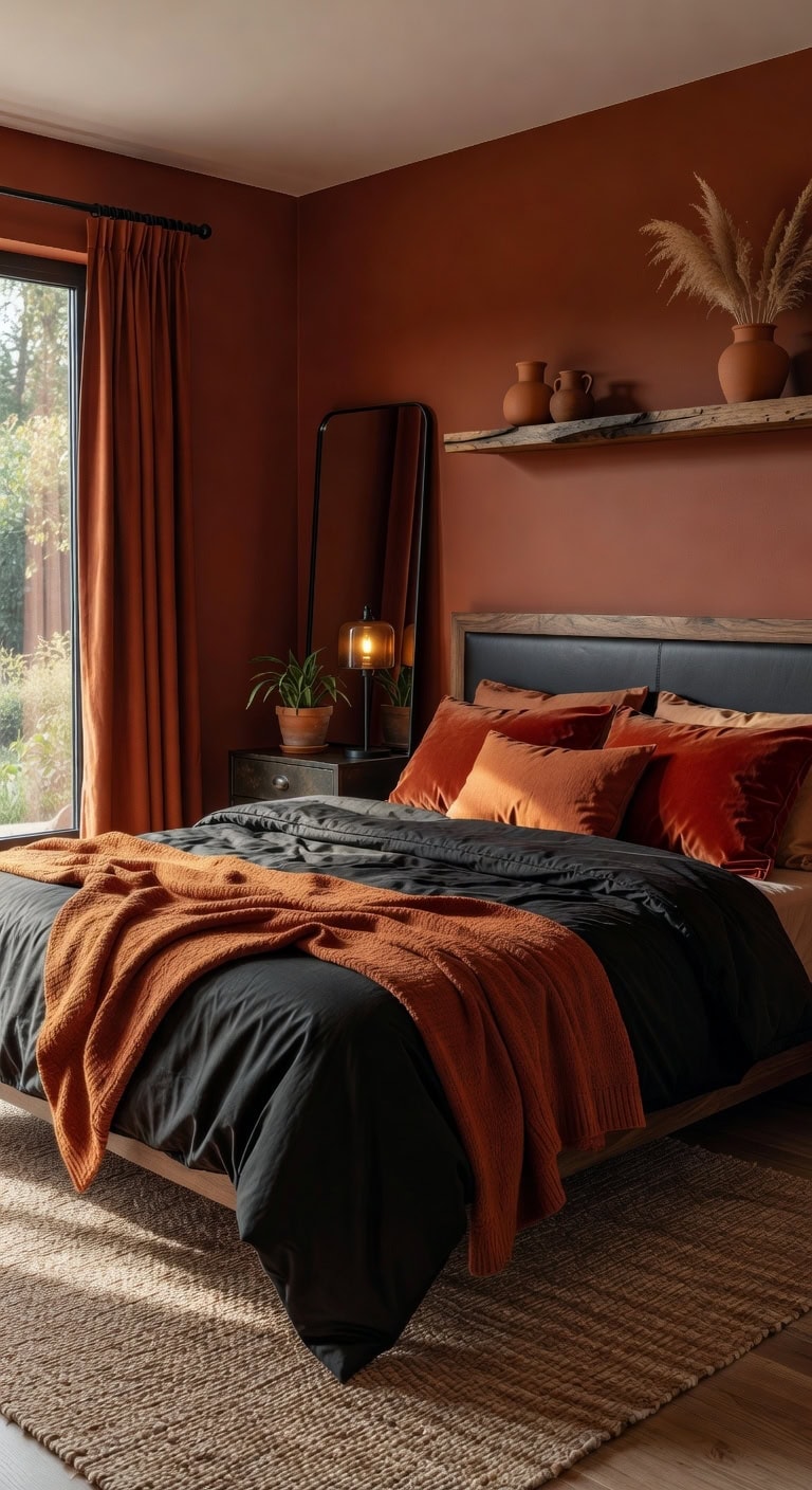layered textured cozy autumn inspired bedroom