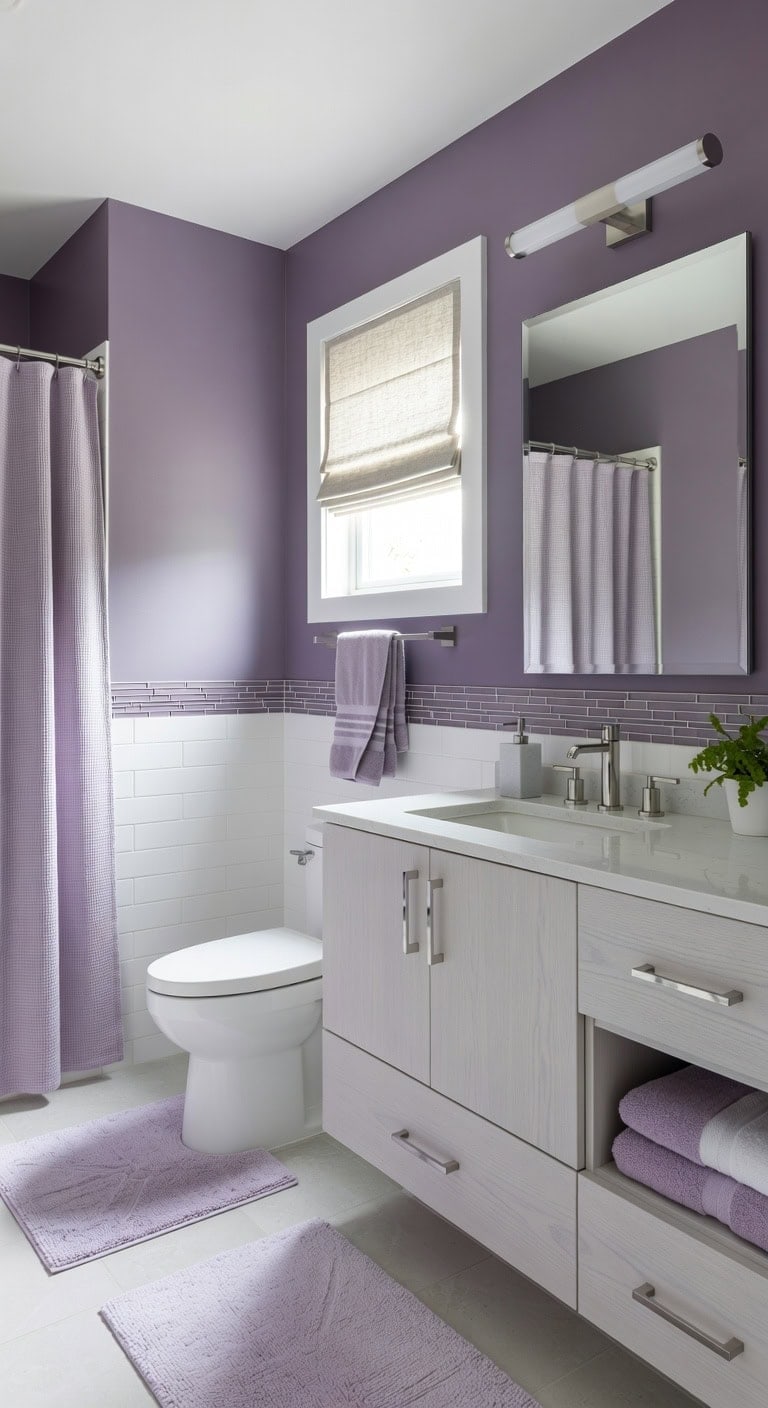 lighting affects purple bathroom shades