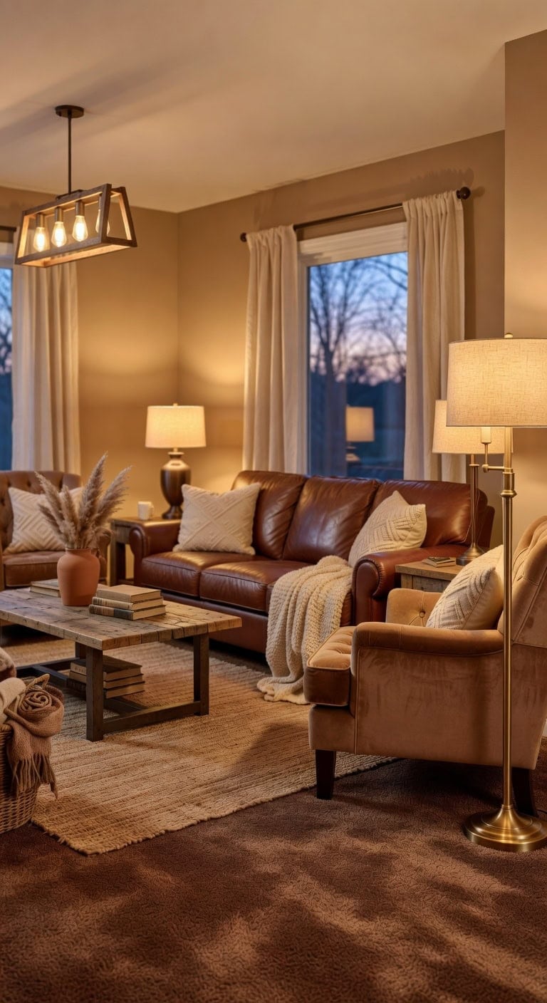 lighting enhances brown carpet tones