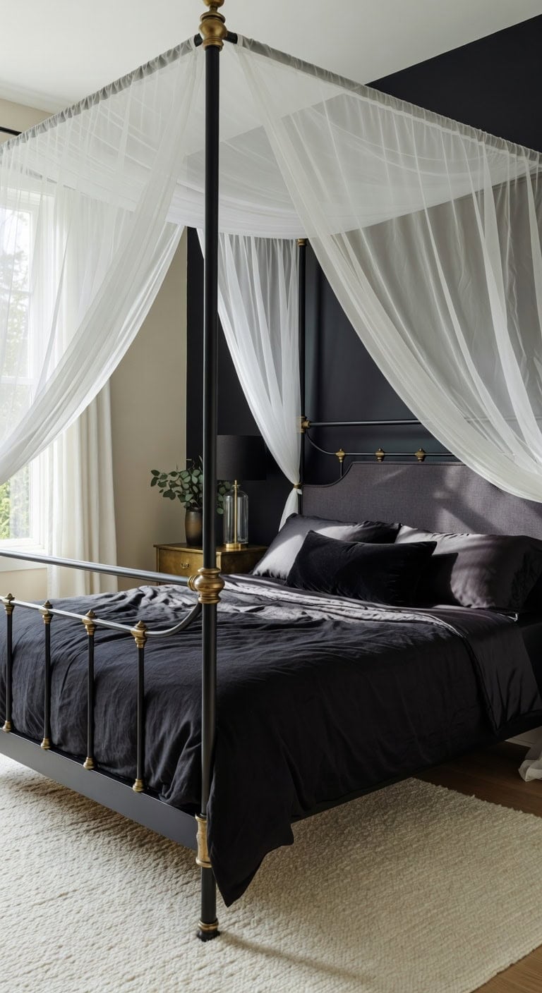 luxurious and dramatic black canopy bed