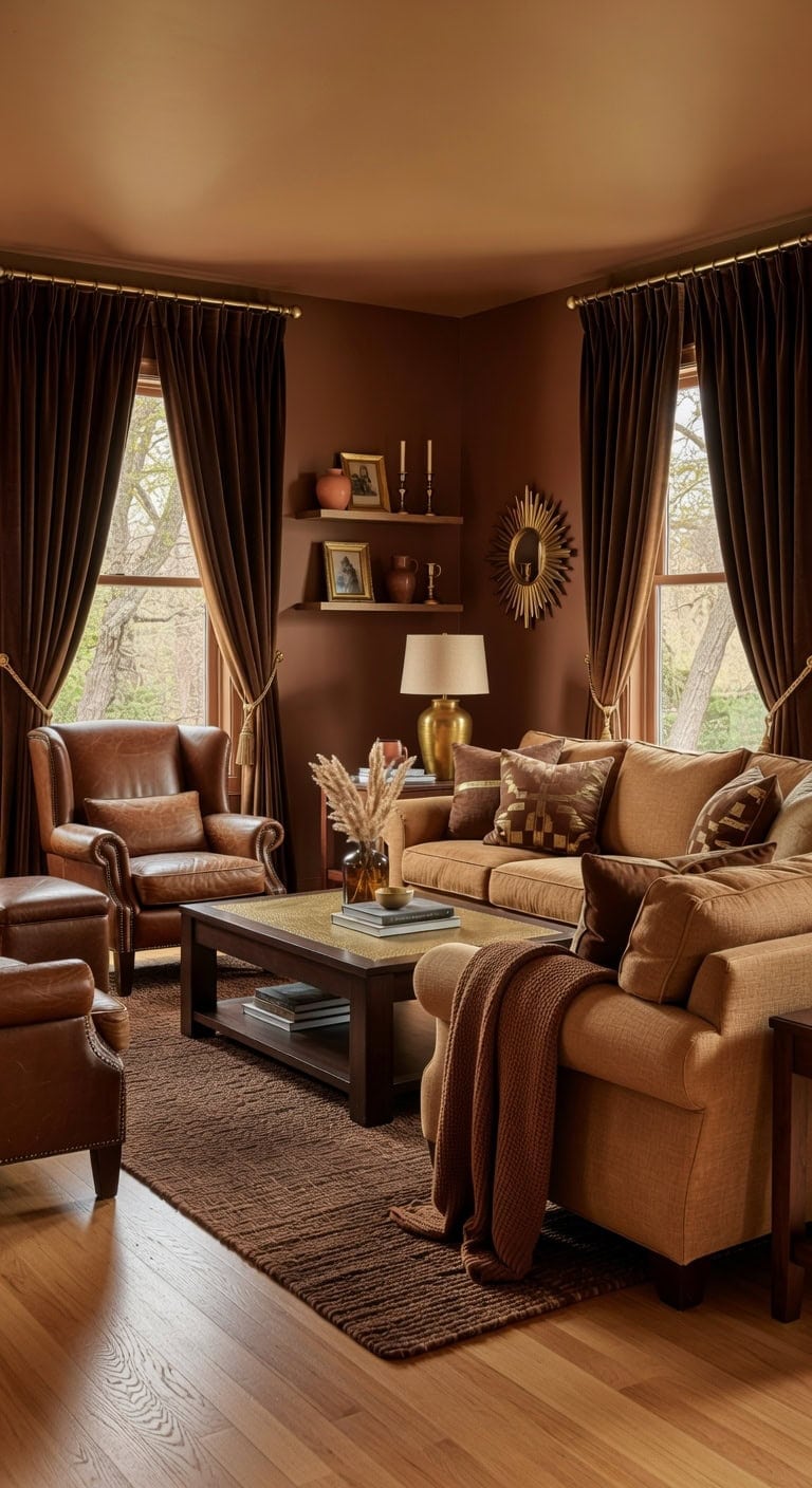 luxurious and welcoming tobacco brown drapes