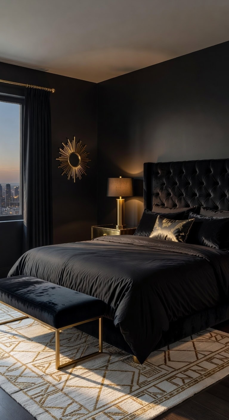 luxurious black and gold bedroom