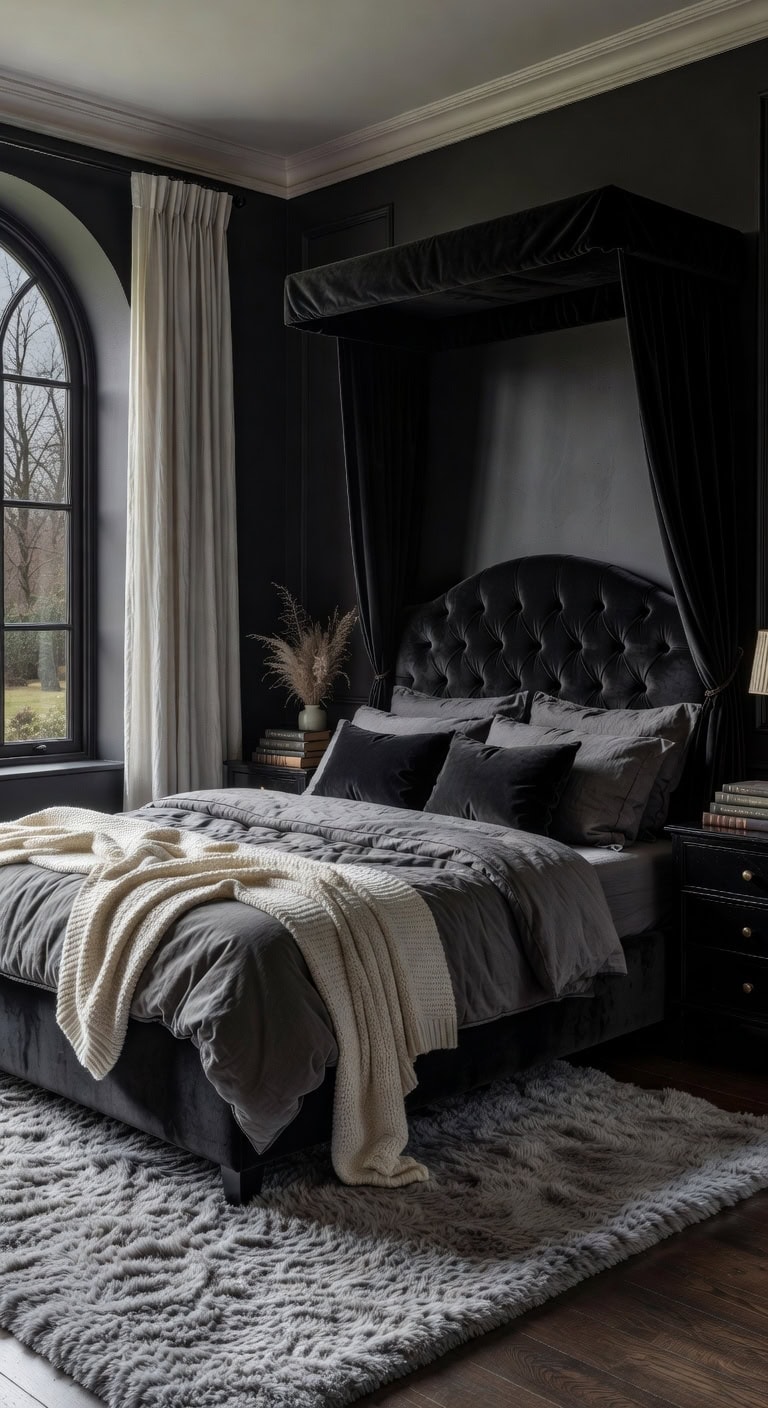 luxurious black and white bedroom