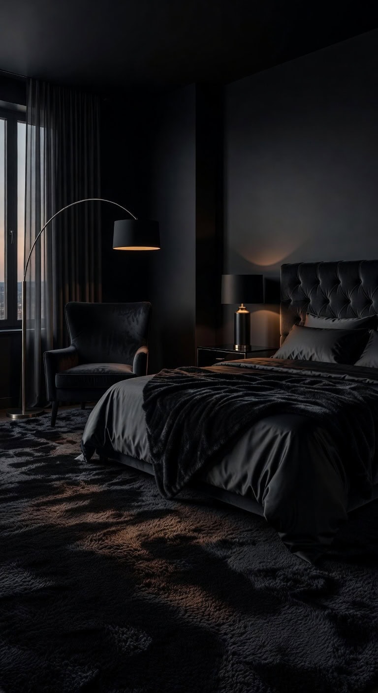 luxurious black plush bedroom sanctuary