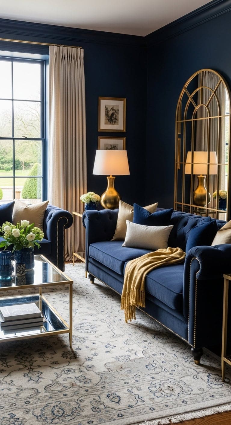 luxurious navy and gold interior design