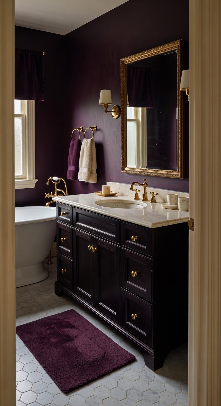 luxurious plum sanctuary with gilded accents