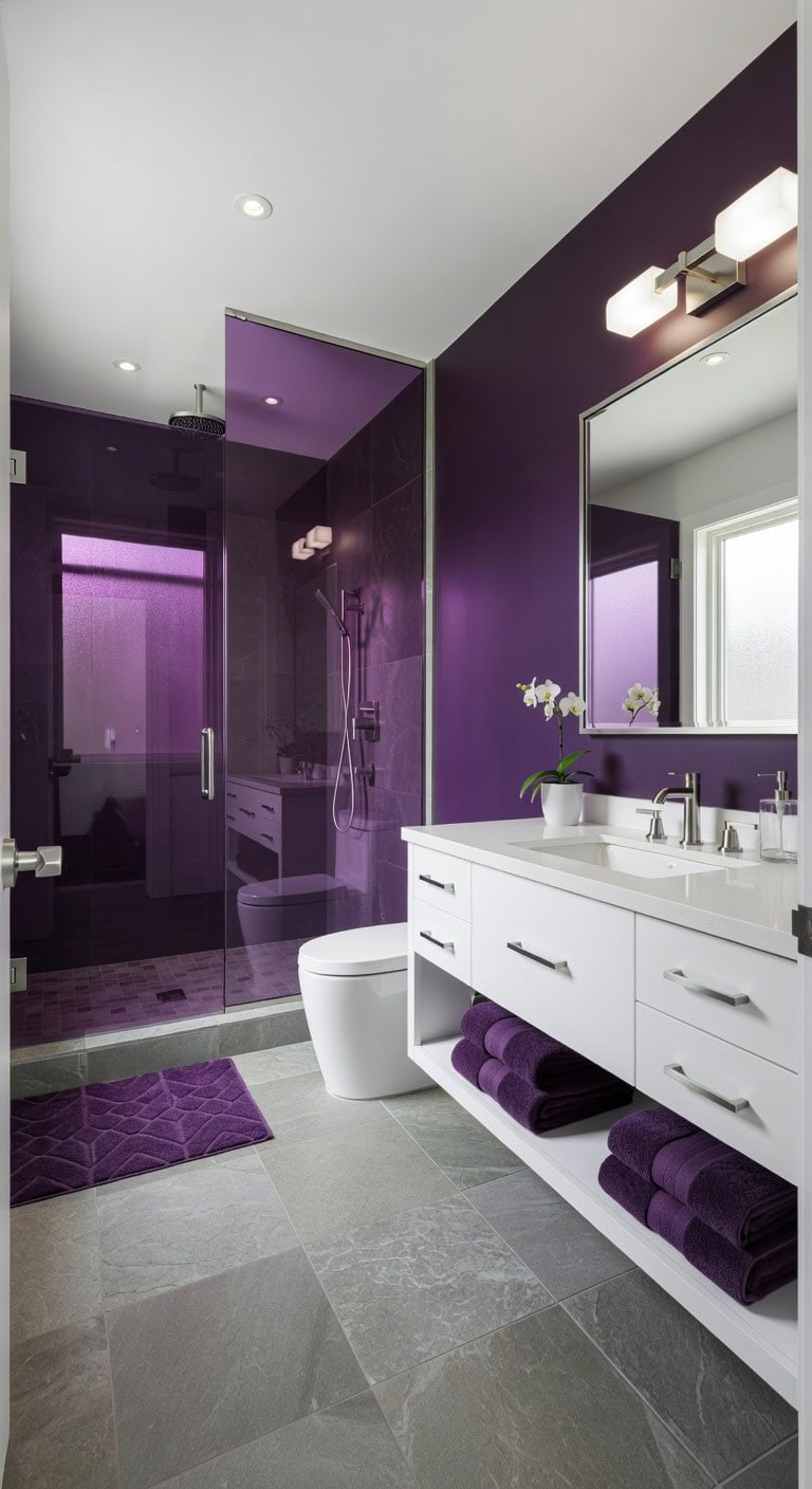 luxurious purple spa like shower enclosure