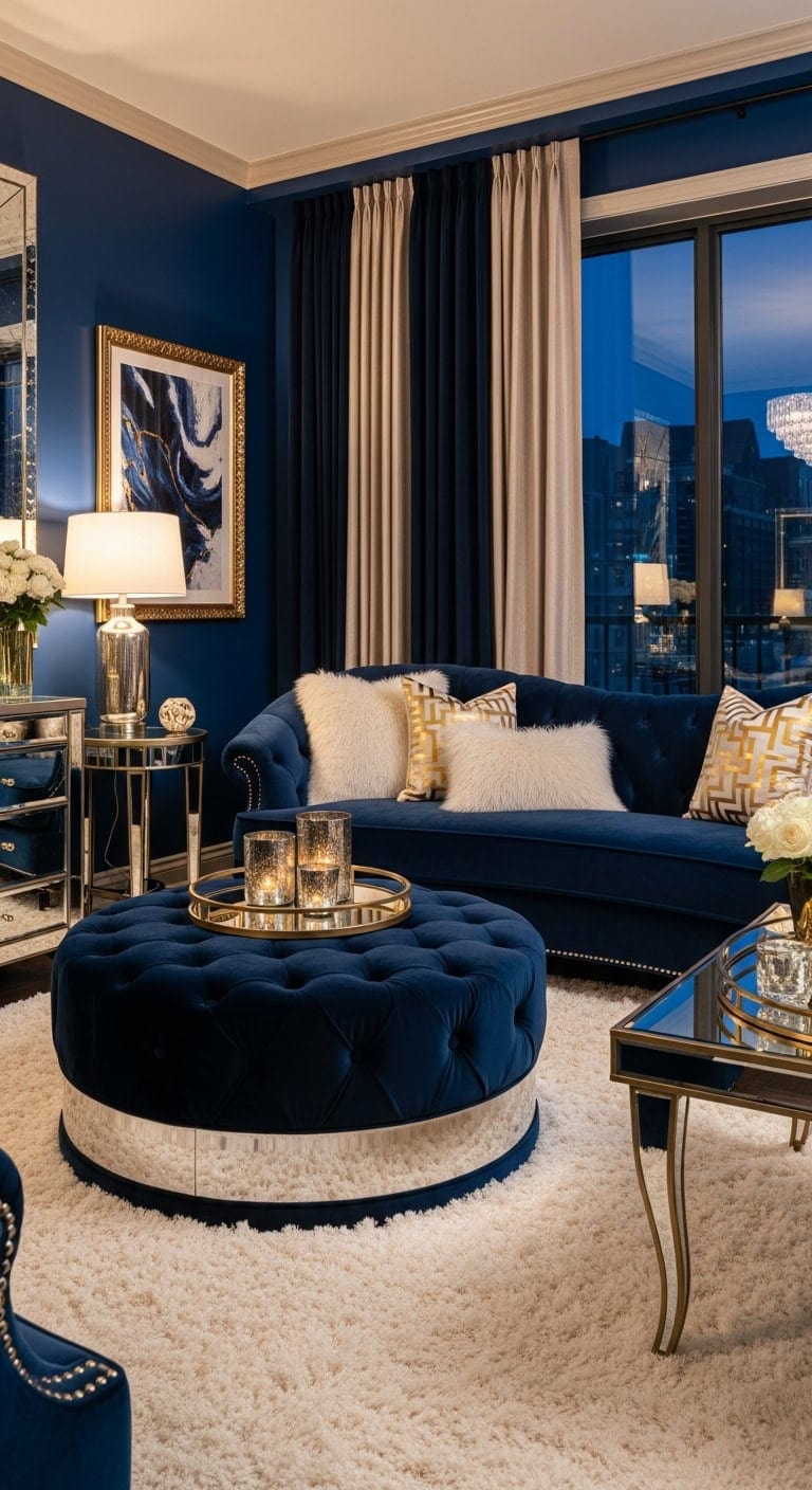 luxurious velvet metallic accented ottoman