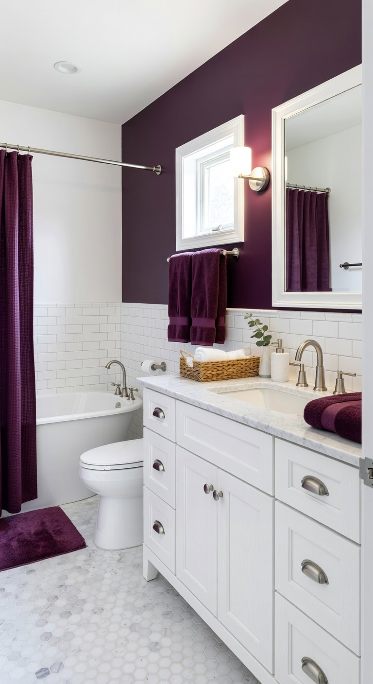 luxurious velvet purple bathroom retreat
