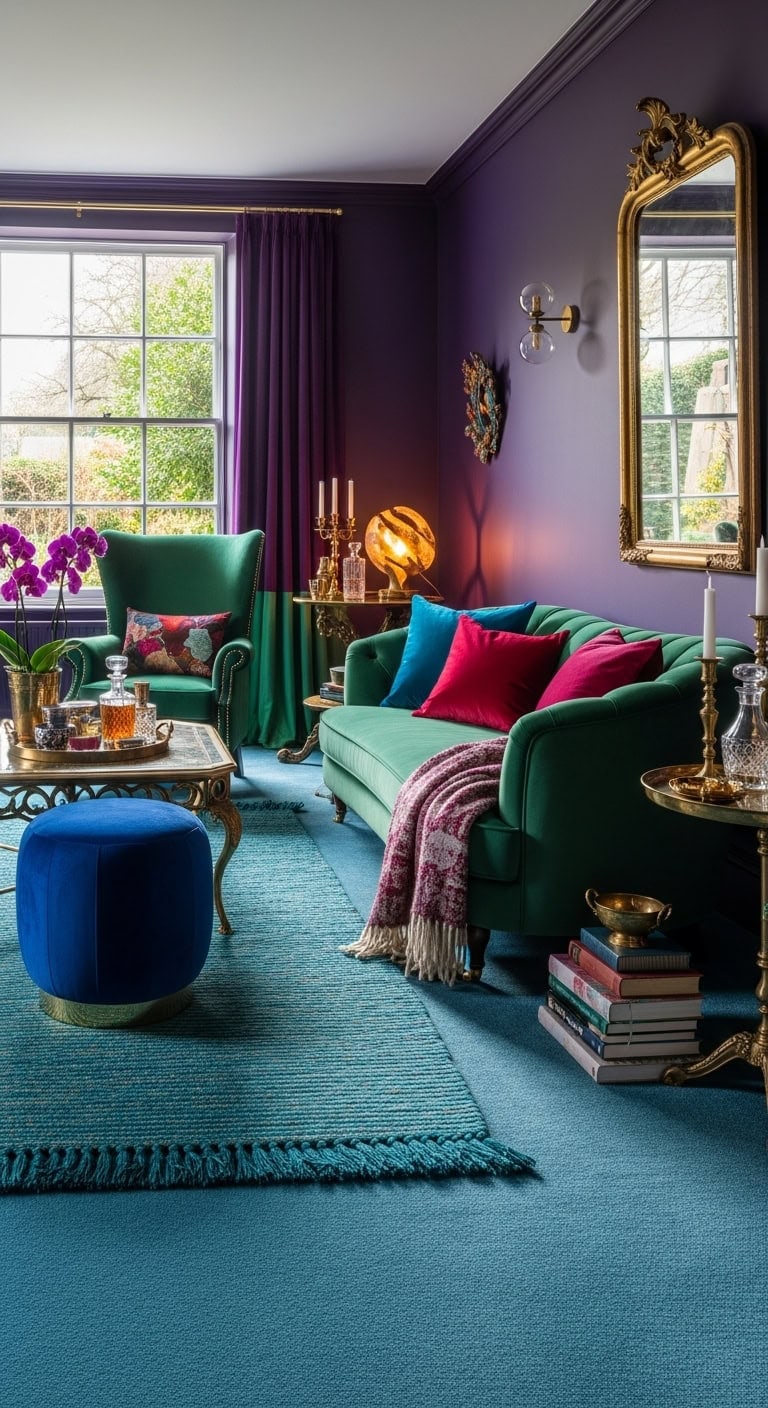 maximalist jewel toned opulent carpet transformation