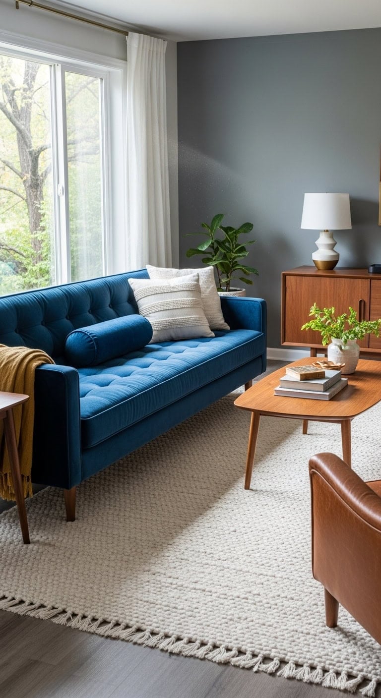 mid century velvet and walnut charm