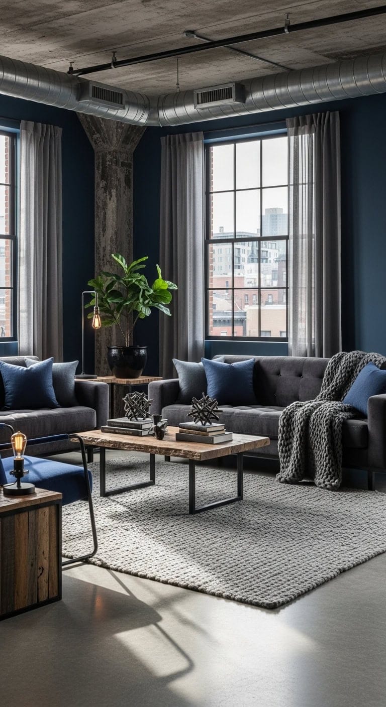 midnight blue polished concrete industrial chic