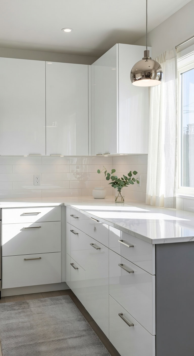 mirror like cabinet surfaces shine