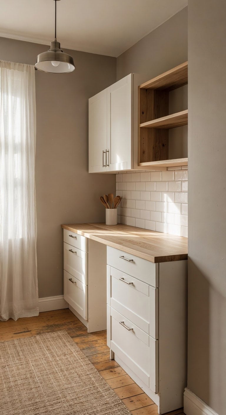 modern floating cabinetry expands space