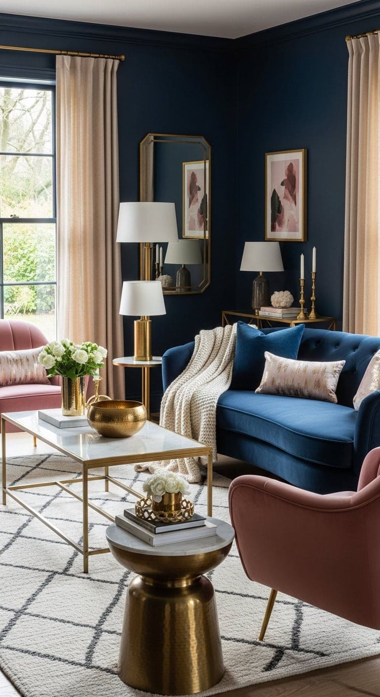 modern glamorous navy blue brass