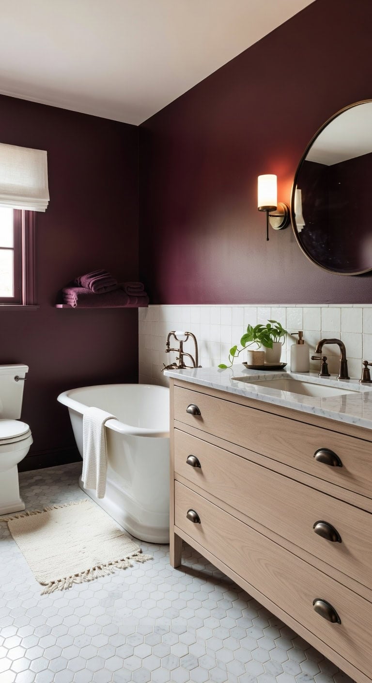 mulberry accent walls create depth