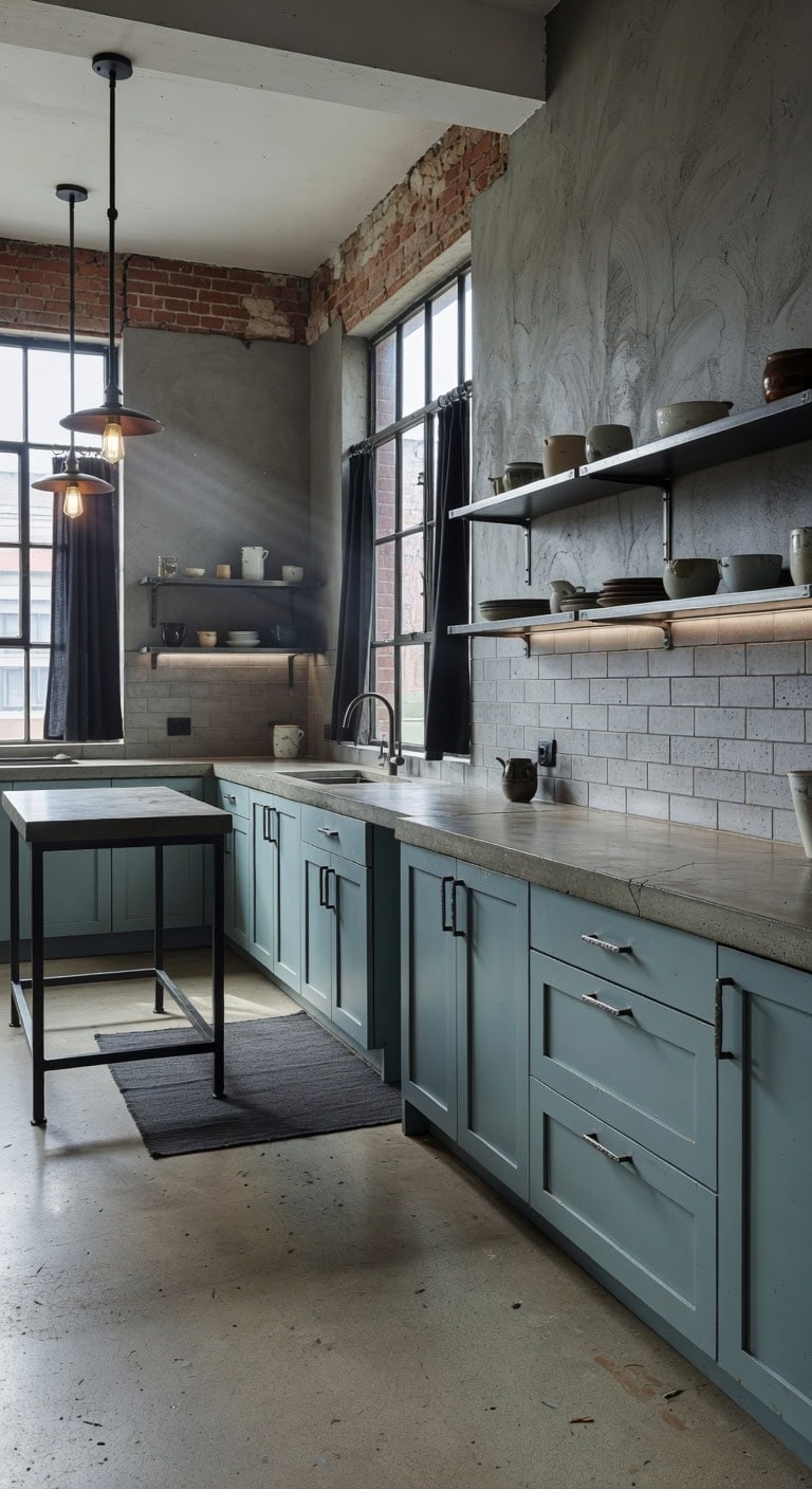 muted teal rustic concrete industrial chic