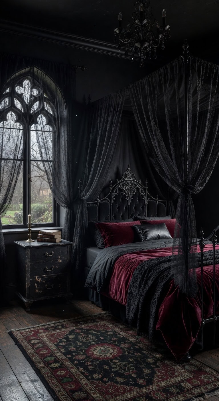 mysterious and romantic gothic bedroom retreat