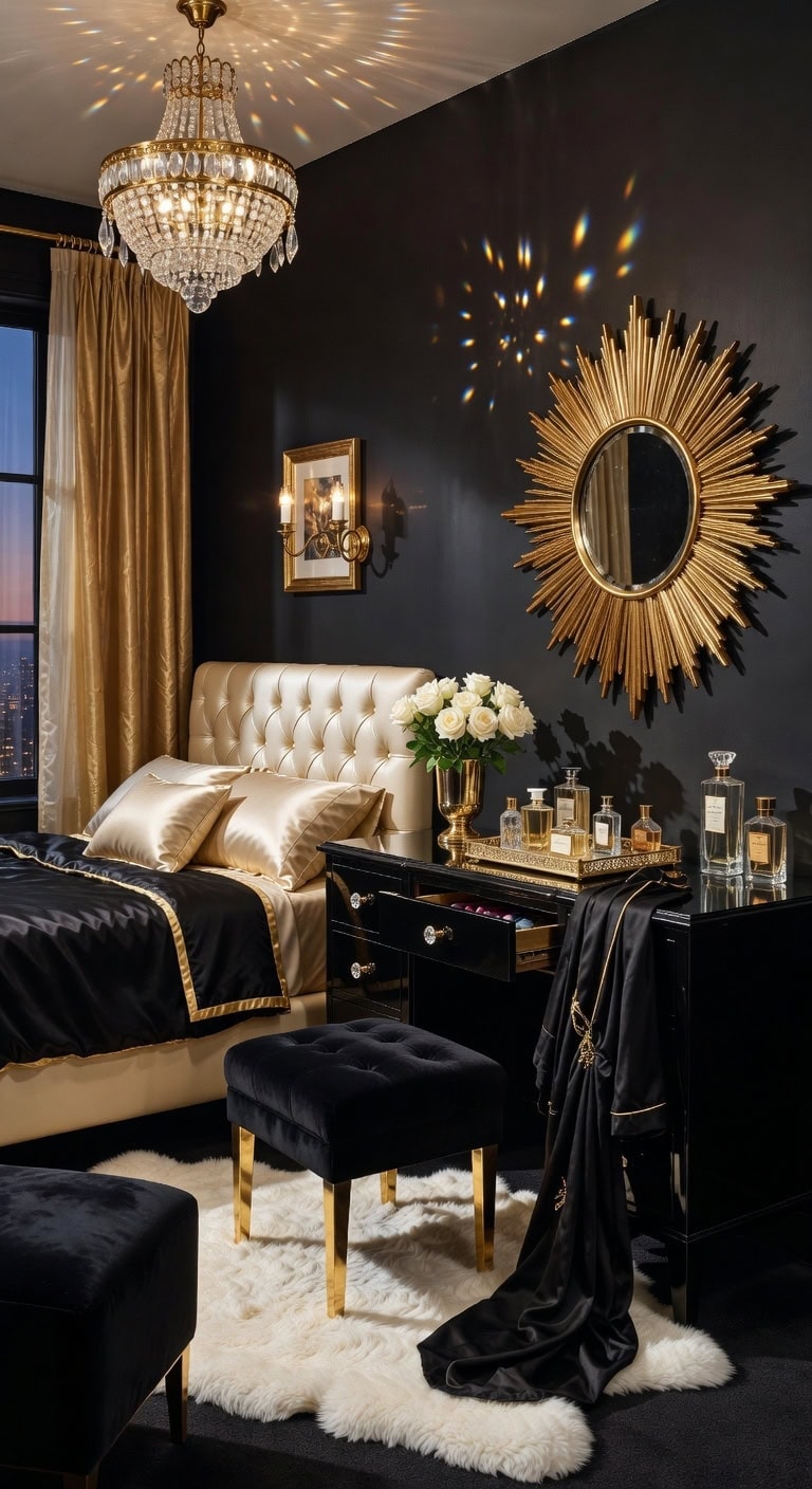 old hollywood glamorous black vanity