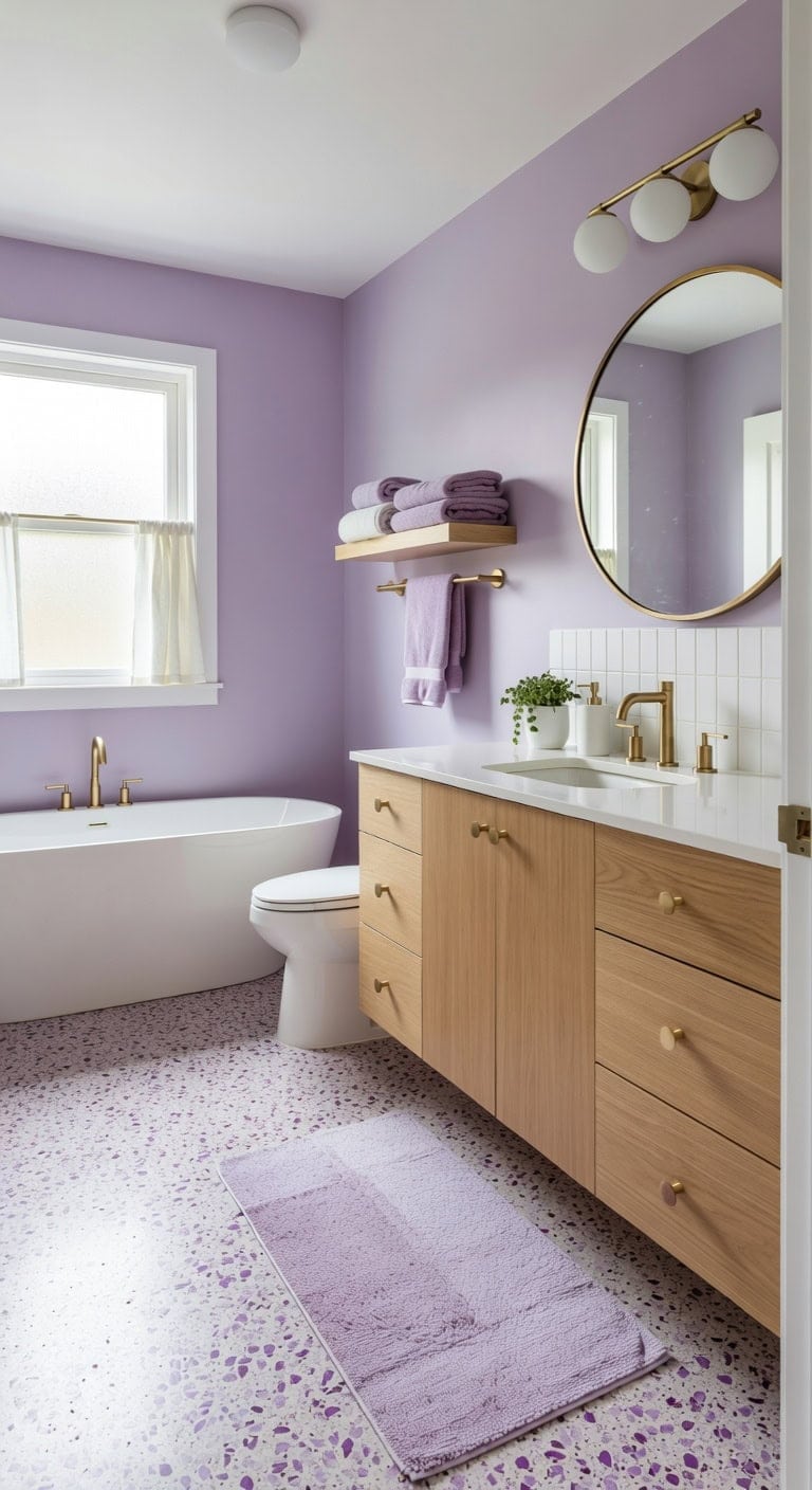 playful sophisticated terrazzo bathroom transformation