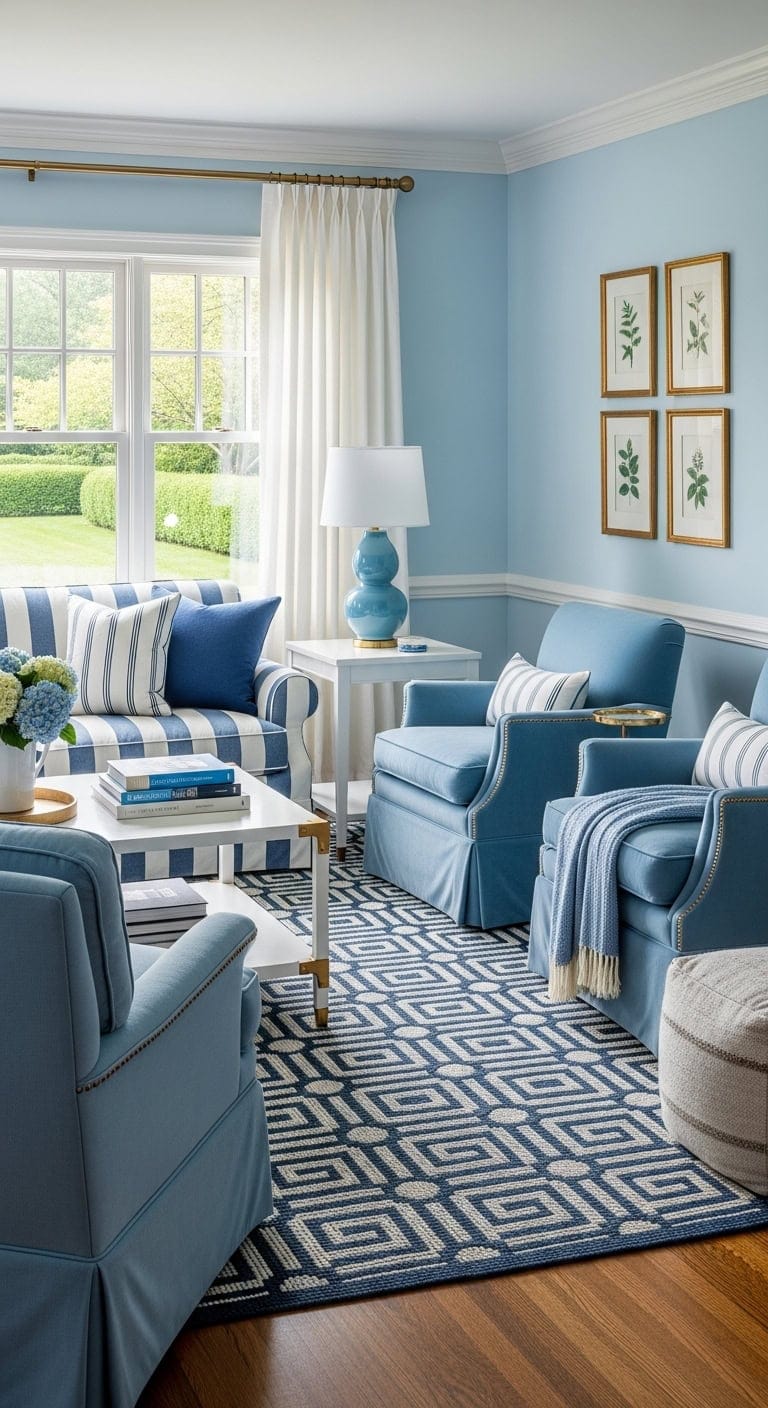 preppy classic crisp tailored living room
