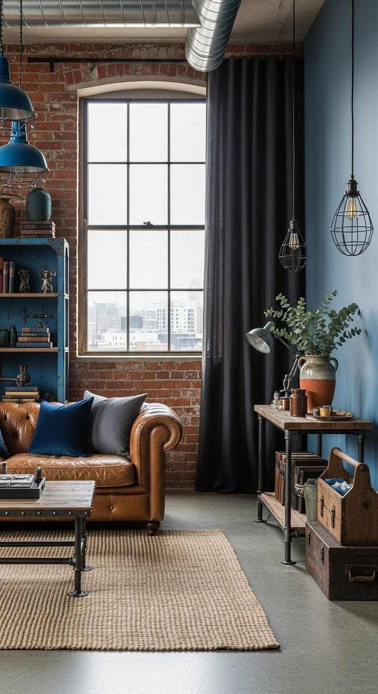 raw exposed brick bold blue metal