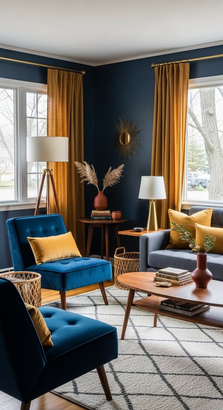 refined mid century modern velvet accents