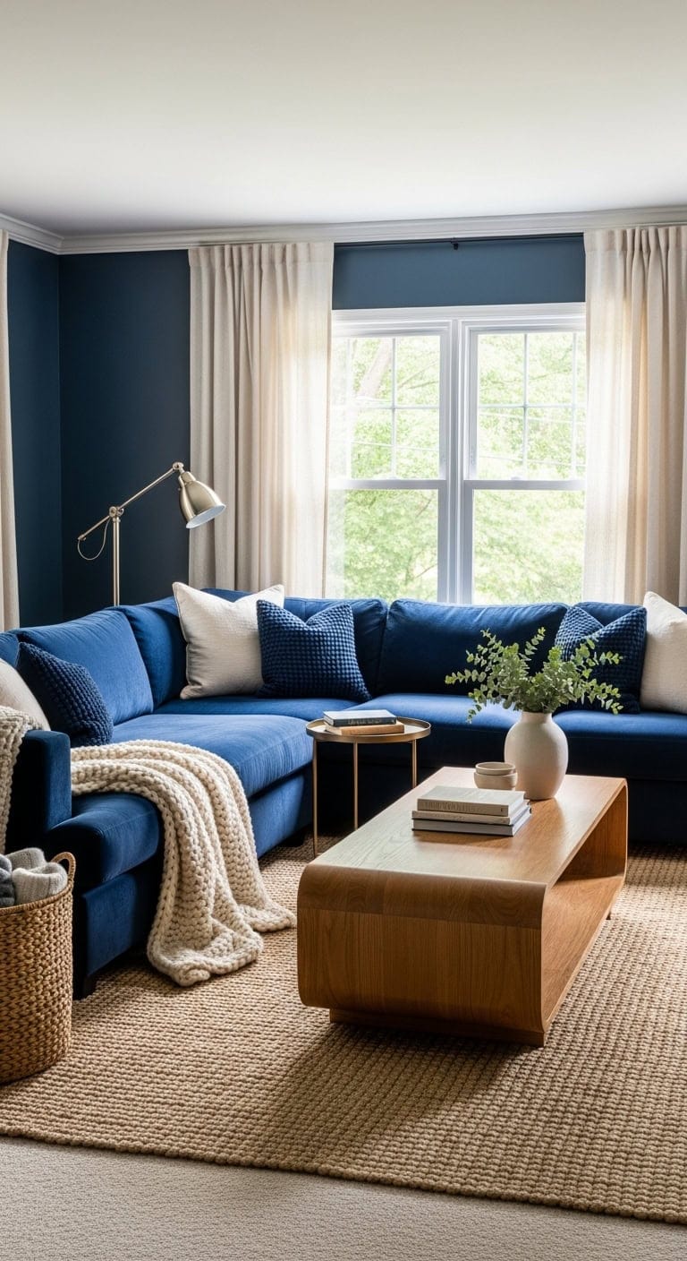relaxed family friendly navy sectional sofa