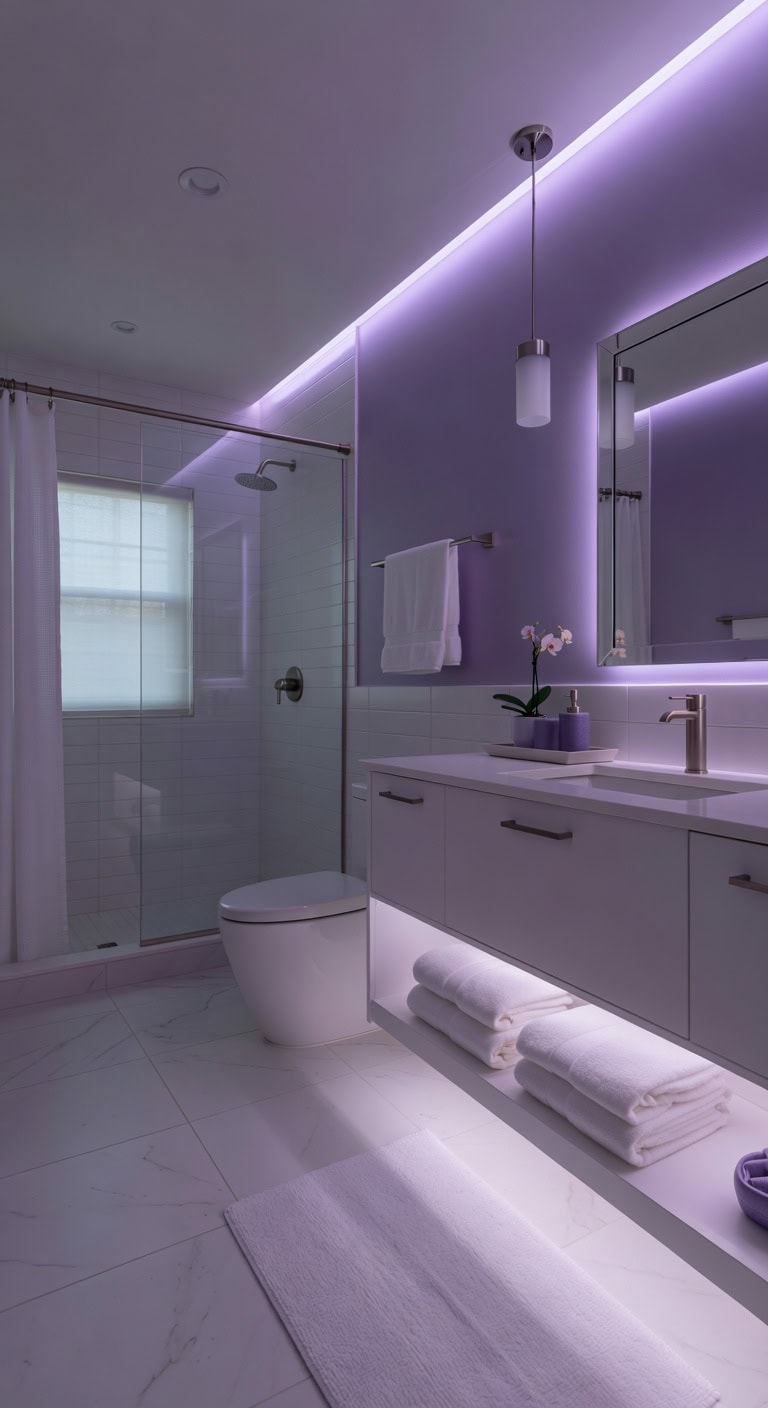 relaxing bathroom ambient purple lighting