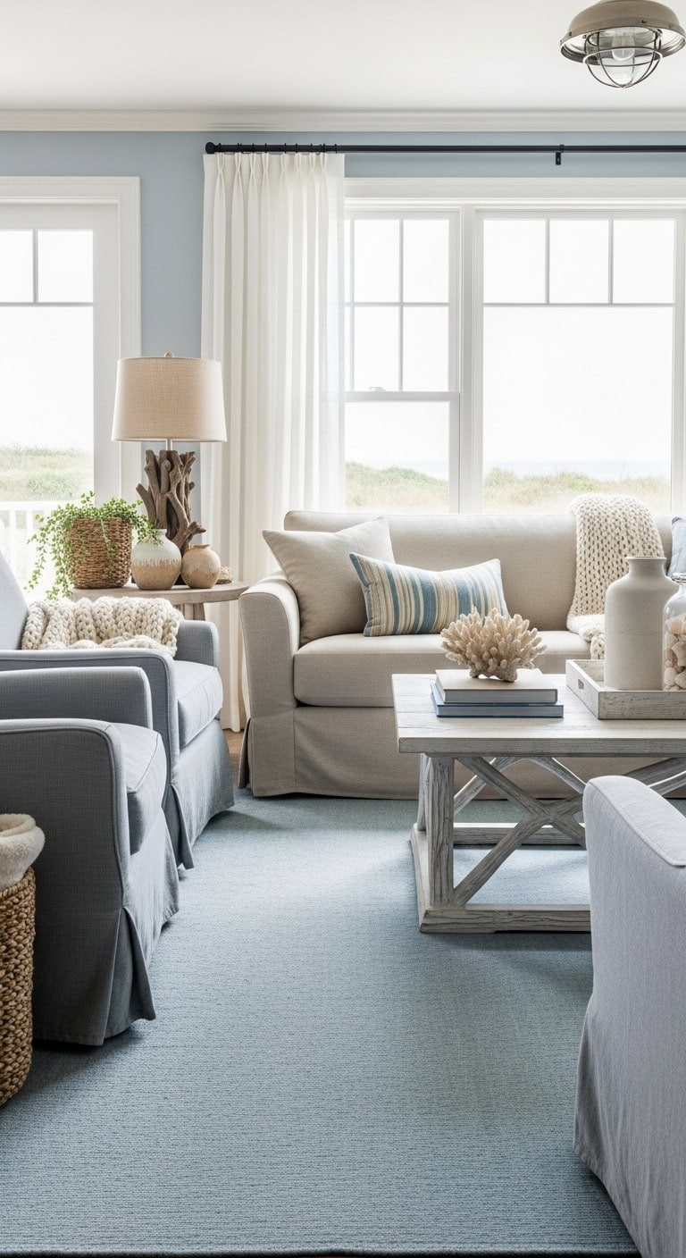 relaxing coastal living room ambiance